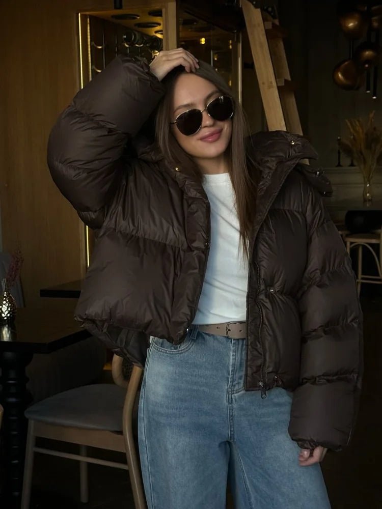 Melangé-Kurze Kapuzen-Steppjacke