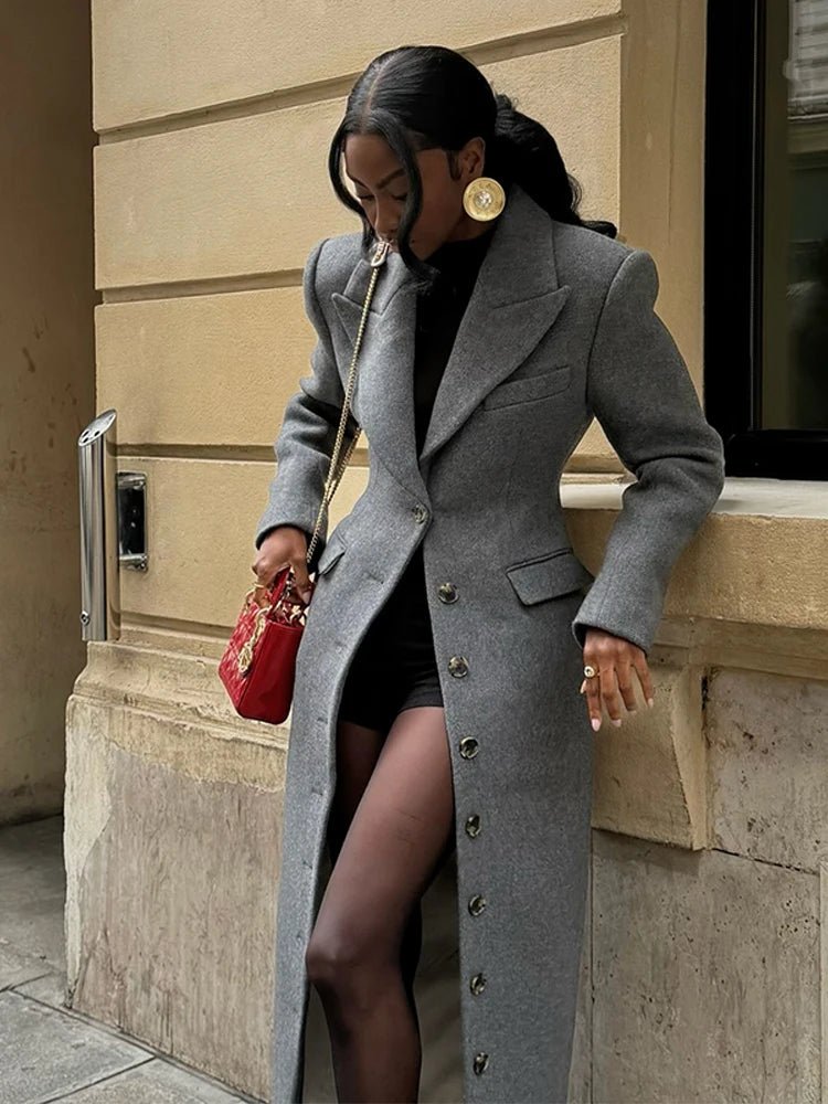 Melangé- Mantel mit tailliertem Schnitt