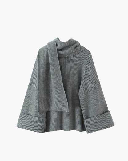 Melangé- Locker Strickpullover mit Schal