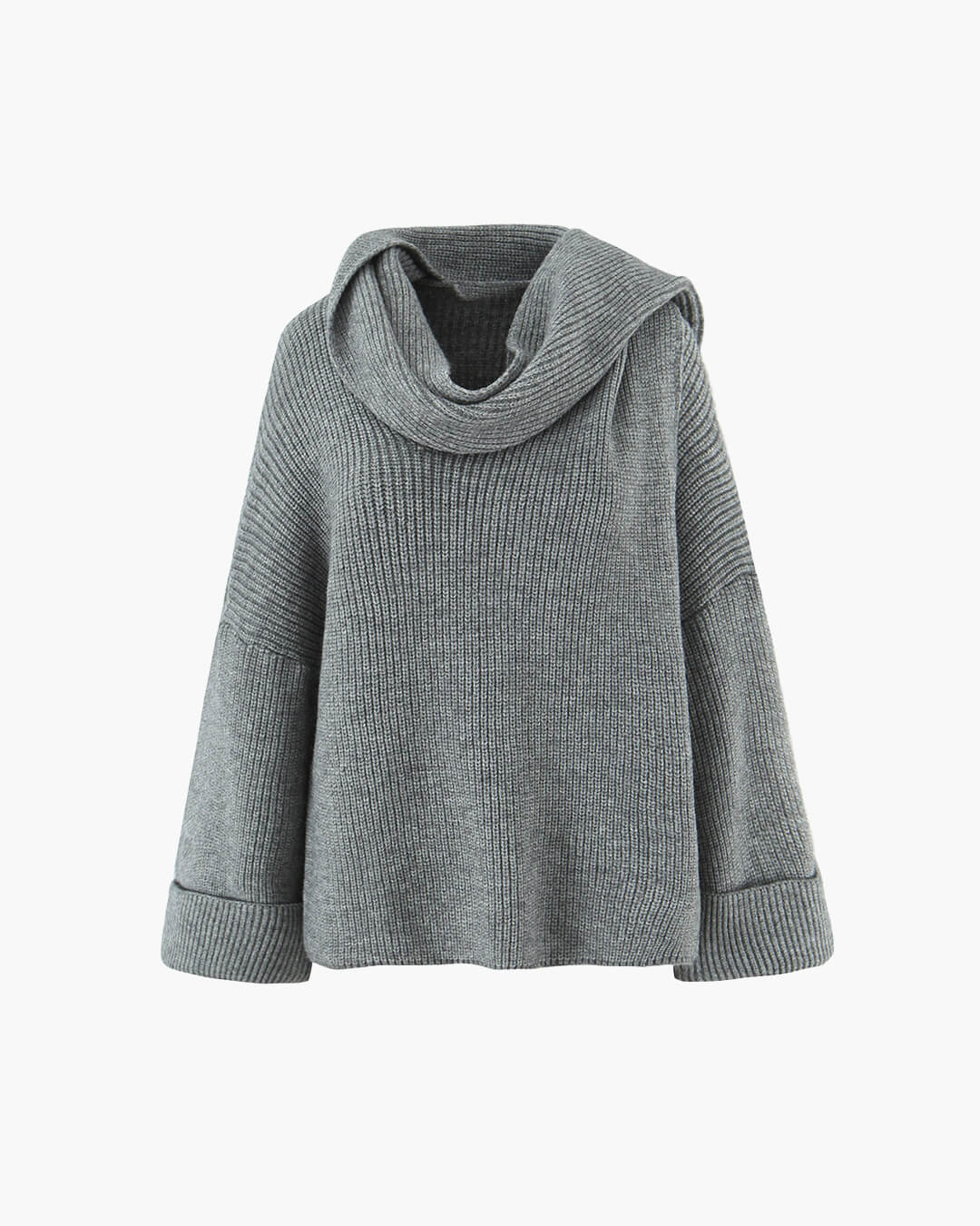 Melangé- Locker Strickpullover mit Schal