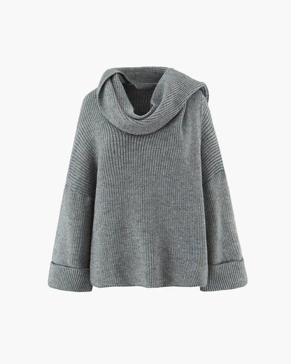 Melangé- Locker Strickpullover mit Schal