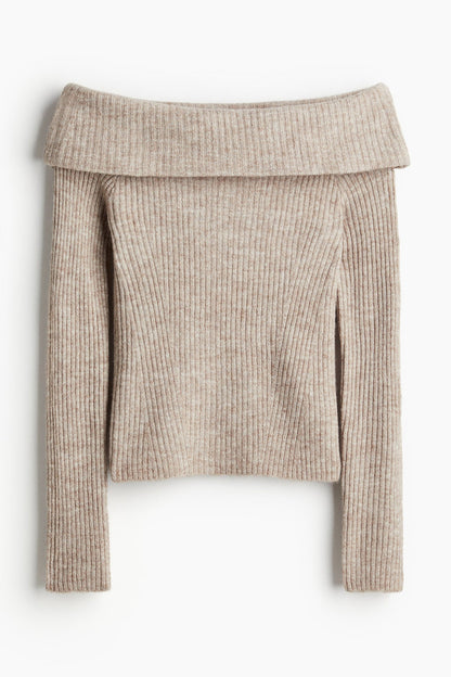 Melangé- Schulterfreier Pullover