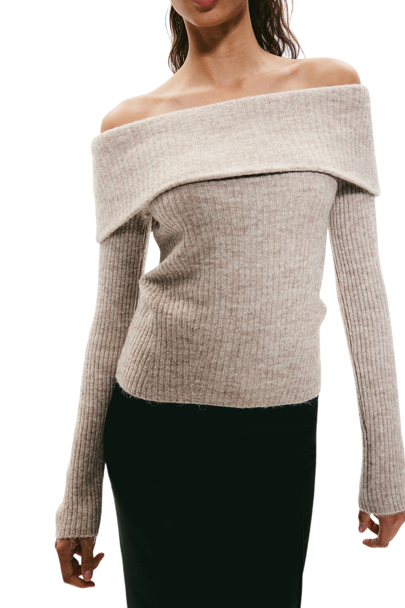 Melangé- Schulterfreier Pullover