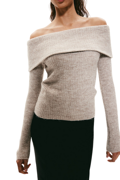 Melangé- Schulterfreier Pullover